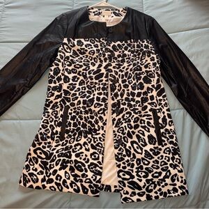 Chico's Black and White Leopard Print Leather Jacket size 1 US 8